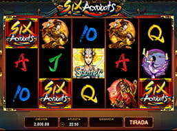 Pantallazo de la tragaperras Six Acrobats de Microgaming.