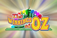 Vista previa de la slot The Winnings of Oz. El nombre de la tragaperras se muestra sobre un paisaje de pradera y un arcoiris.